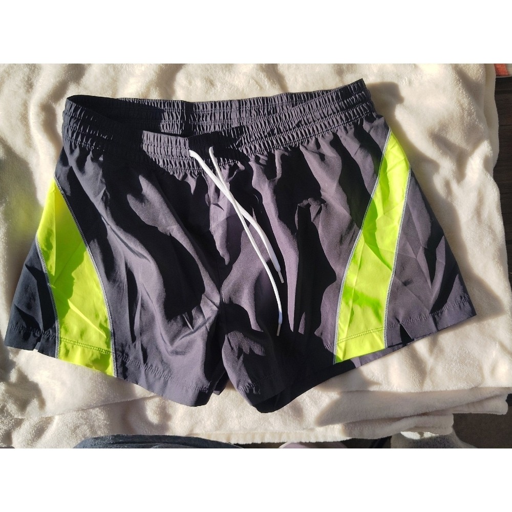 BCG Mens Running Shorts Charcoal Gray Neon Lime Green Athletic Gym Medium